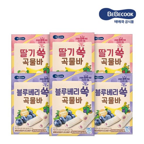 베베쿡 블루베리 쏙 곡물바 8p, 블루베리맛, 40g, 6개