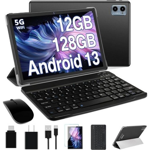 태블릿 가성비 웹툰 Oangcc Android 13 10인치 12GB RAM +128GB ROM +1TB 확장 OctaCore 2.0GHz 5G WiFi GMS 인증 GPS 8, Black, A15 with Keyboard&Mouse