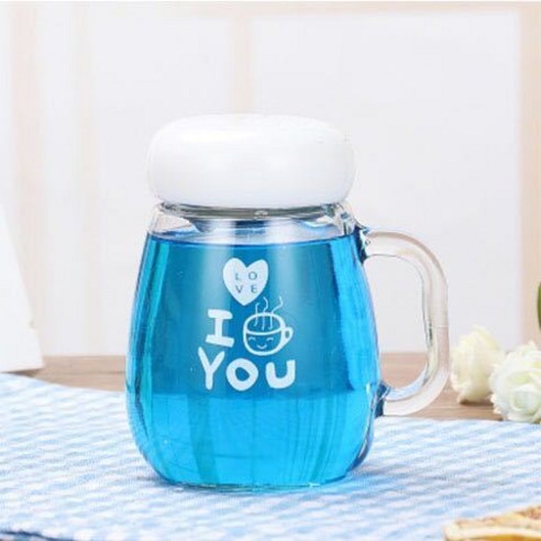 [손해 보상] 유리 컵 사무실 향기로운 차 컵 남성과 여성의 가정용 차 컵 380Ml 물 컵, 화이트 싱글 [차 누출]_컵 + 러브 스푼