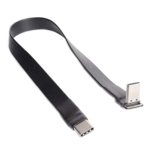 Retemporel USB 3.1 유형 C-유형 C 연장 케이블 90도 어댑터 FPC FPV 리본 플랫 3A 10Gbps EMI 차폐 30Cm, 1개, 검정