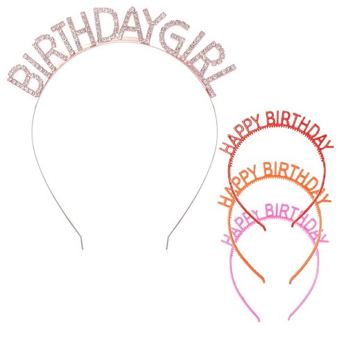 올리브파티 BirthdayGirl 생일파티용품 큐빅 생일머리띠+컬러머리띠3P세트, 로즈골드