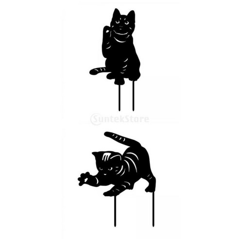 잔디 마당에 대한 2 조각 예술 검은 고양이 실루엣 말뚝 야외 동상, 기타, 아크릴