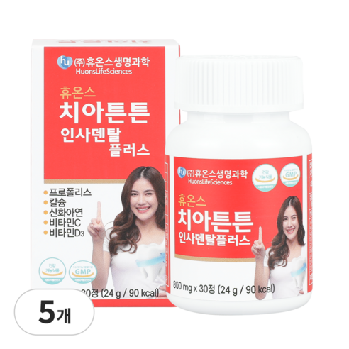 휴온스 치아튼튼 인사덴탈 플러스 시린이 치아건강 칼슘 프로폴리스 영양제, 5박스, 30정
