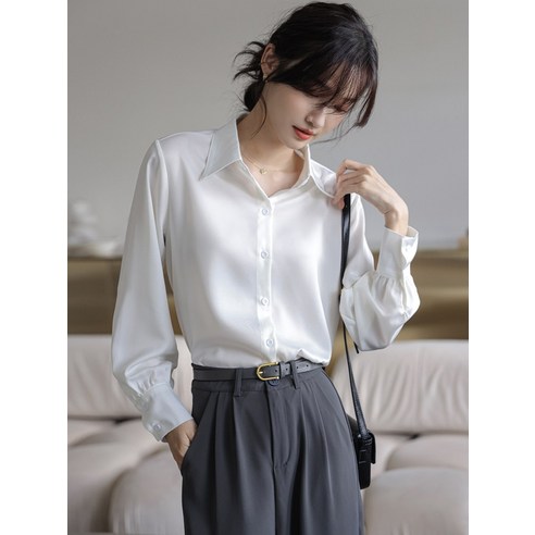 SU 여성 쉬폰 화이트 긴팔 셔츠 작은 디자인 감각 한국어 스타일 봄 프랑스 스타일 고급 셔츠