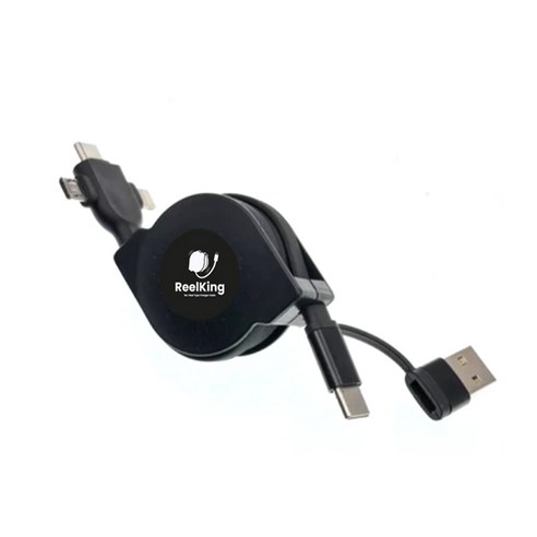 Reelking 3in1 C+USB타입 60W PD 초고속충전 릴케이블, 1개, 블랙, 1m