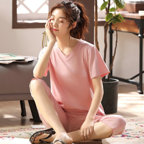 커플 잠옷 여자 모달 반팔 반바지 면 실크 얇은 남성 라지 원피스