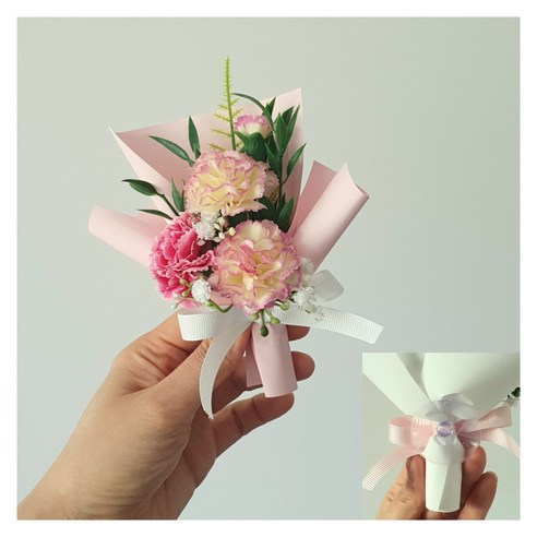 카네이션 납골당 미니꽃다발 조화 3컬러(큐방 양면테이프포함)추모 봉안당 조화, 1개, 진핑크