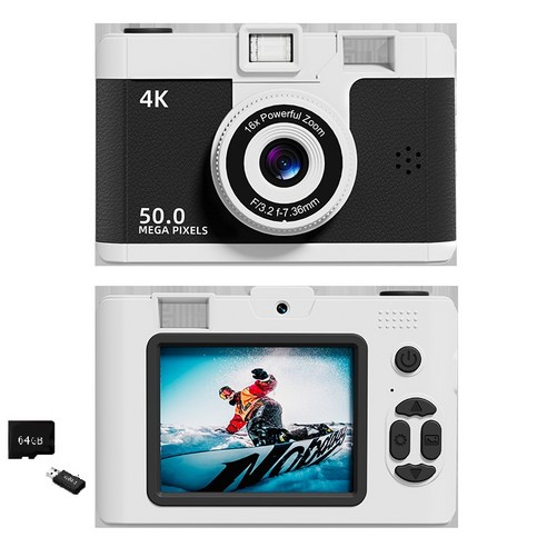 ITech 디지털카메라 레트로 5000w픽셀 와이파이 전송 ccd카메라+64g 메모리 카드, 블랙