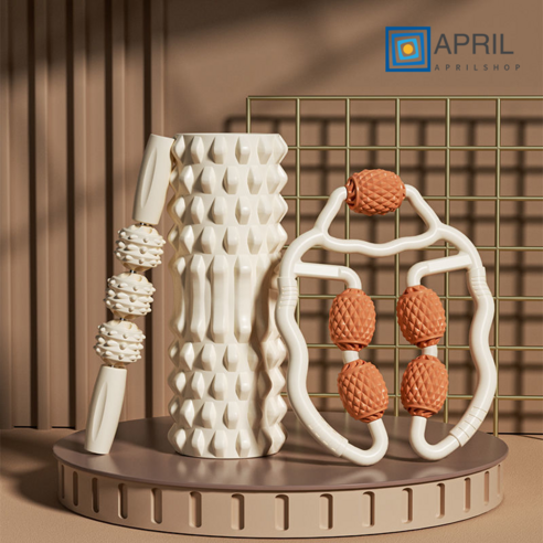 APRILSHOP 다리 마사지 롤러 롤러 마른 다리 강화 판다리 근육 이완 전문 헬스 기구 가정용 폼롤러 슈트, 아이보리, 늑대 이빨 30cm 3종 세트