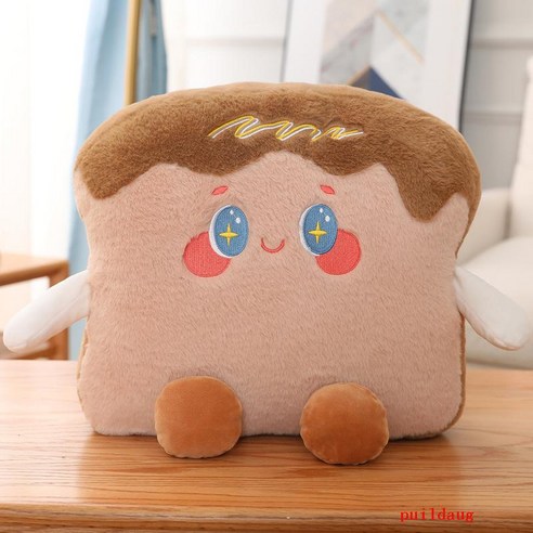 puildaug 귀여운 빵 스크림 베개 모피 인형 소파 쿠션 베개, 초콜릿토스트베개 40*45cm