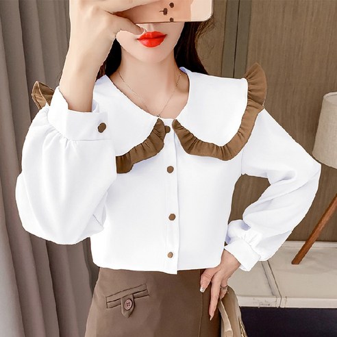 프랑스어 스타일 인형 칼라 우아한 셔츠 여성 가을 디자인 감각 작은 Zhong 푸 고대 홍콩 스타일 버블 긴 소매 셔츠