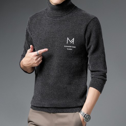 겨울 새로운 터틀넥 스웨터 남성 양털 따뜻한 패션 청소년 한국 스타일 수 놓은 Bottoming 남자 스웨터