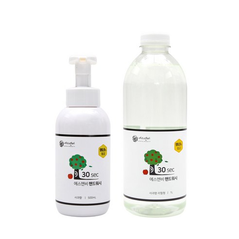 1+1 에스엔비 30s 핸드워시 본품/리필, 1세트, 사과향 본품500ml+리필1L