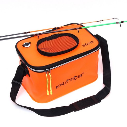 35cm 오렌지색 프리미엄 물고기통 어항 함께 들수 있는 살림망과 공기투입구가 있는 두레박 조과통과 밑밥통 접이식두레박