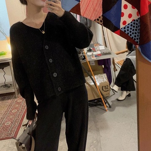 더블 브이넥 니트 데일리 여성 가디건 간절기 브이넥