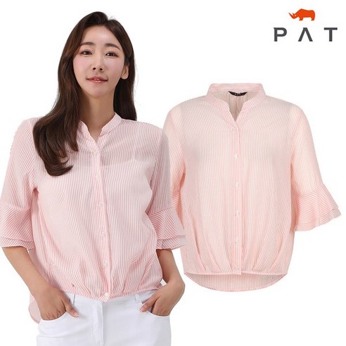 PAT 스트라이프 7부소매 러플 블라우스 QF41515