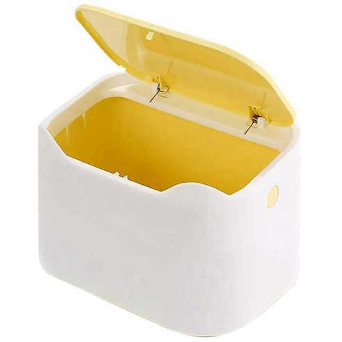 뚜껑이있는 데스크탑 휴지통 수 있습니다. 노란색 흰색 작은 수조 용 쓰레기통 캔 사무실 자동차 욕실, 하나, 화이트 & 옐로우