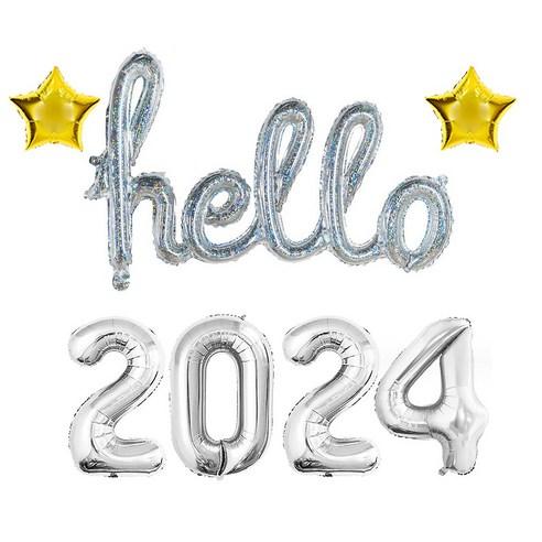 올리브파티 2024 신년 파티 용품 풍선 세트 패키지, 1세트, 실버