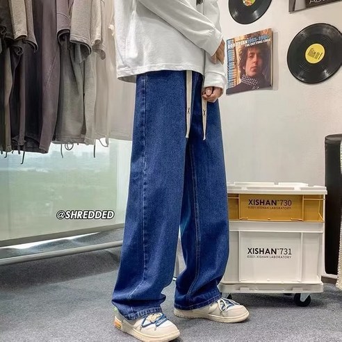 다이나믹피플 남성용 와이드 루즈핏 밴딩 데님 청팬츠