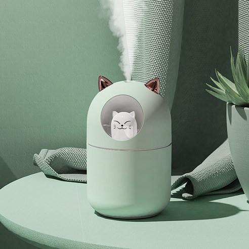 고양이 usb 미니 가습기 가정용 침실 정음 소형 데스크톱 창의 선물, 그린 배터리