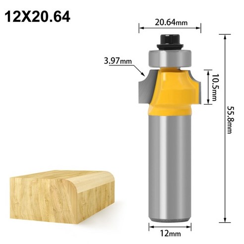 목공 트리머 비트 베어링 밀링 커터가 있는 라우터 텅스텐 카바이드 12mm 생크 코너 라운드, 12X2064, 1개