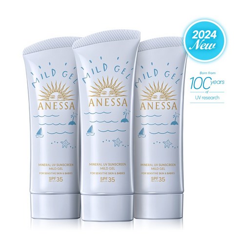 NEW 아넷사 미네랄 UV 선스크린 마일드 젤 90g 3개