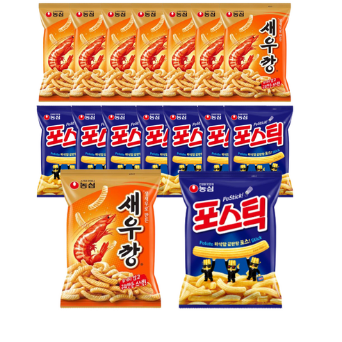 농심 포스틱 8봉+새우깡 8봉 반반세트 총 16봉지, 16개, 90g
