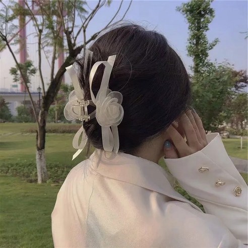 KORELAN 초선산 동백꽃 집게~크림 ins 디자인 한국 리본 꽃 상어 집게 목욕 집게 머리띠
