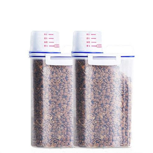 슈슈펫 반려동물 사료보관통 2.5리터 + 계량컵, 투명, 2.5L, 2개