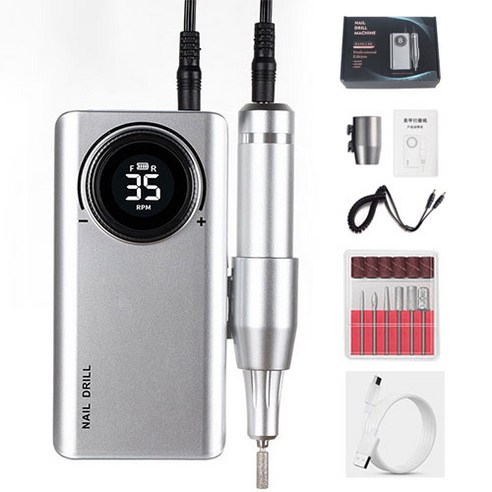 닝타우스 전동 네일드릴기 네일케어기 0-35000rpm 속도조절 보조배터리USB충전식, 은색, USB, 6개