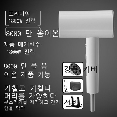 독일 드라이어 가정용 미용실 전용 고성능 음이온 보호 드라이어, 흰색 1800W
