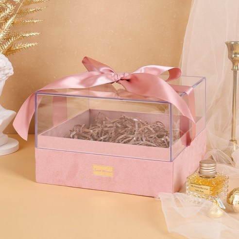 YAPOGI 선물 포장지 선물 포장 예쁜 포장 포장박스 종이포장, 단일 선물 상자, 핑크 투명 커버