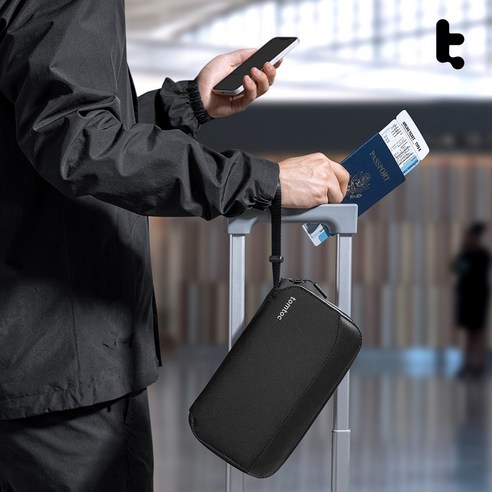 [탐탁] T03 네비게이터 패스포트 백 / 여권 가방 지갑 커버 케이스 / 복제방지 SIM카드슬롯 에어태그홀더 생활방수, Black