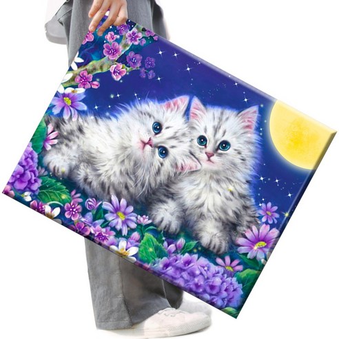 FASEN 액자 보석십자수 캔버스형 DIY 키트 40 x 50 cm, 1세트, FAN91.귀여운 고양이예요