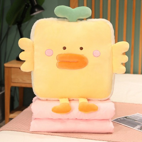 DFMEI 에어컨 담요 캐릭터 오리 다용도 에어컨 쿠션 이불 사무실 허리 받침대차량용 낮잠 담요 쿨링 이불, DFMEI 옐로우, {"크기":"베개40Cm퀼트1M*1.5M"}