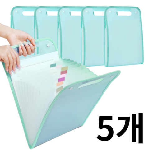 오피스연 손잡이 A4 아코디언 파일 케이스 휴대용, 5개, 그린