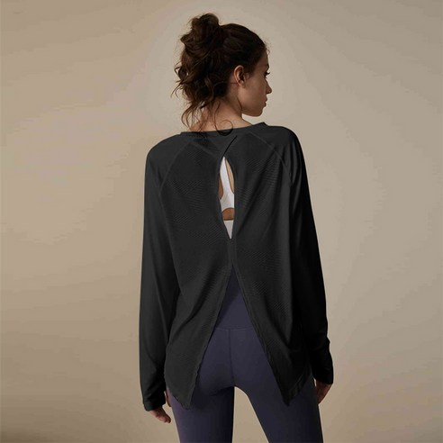 이지 운동복 필라테스 요가 상의 커버업 뒤트임 긴팔 티셔츠