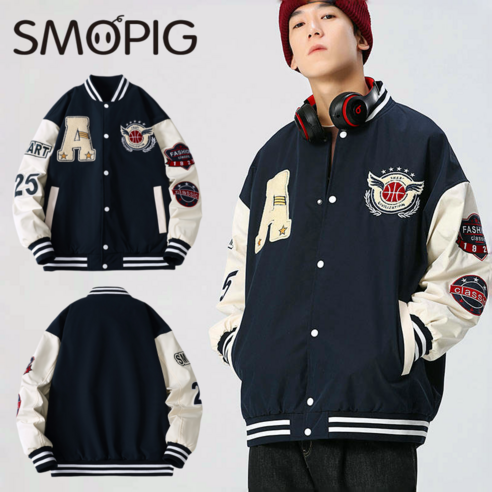 Smopig 남자 야구점퍼 캐주얼 자수 야구복 봄자켓 바람막이