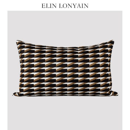 엘린 현대 간단한 럭셔리 블랙 플래티넘 기하학 패턴 쿠션 베개 모델 룸 허리 베개, 블랙과 골드, 30x50cm (코어)