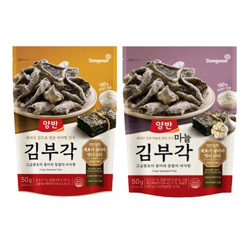 동원 양반 김부각 50g 1봉 + 마늘 김부각 50g x 1봉, 1개