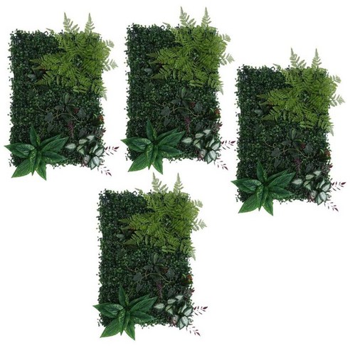 4 조각 인공 녹색 잎 실내 야외 식물 꽃 벽 패널 장식 정원 울타리 웨딩 기둥 주요 도로 장식, 녹색 B, 설명한대로, 설명한대로