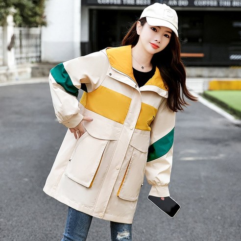 DFMEI 봄 윈드 브레이커 중간 길이 새로운 한국어 스타일 Workwear 야구 유니폼 봄과 가을 색상 일치 코트