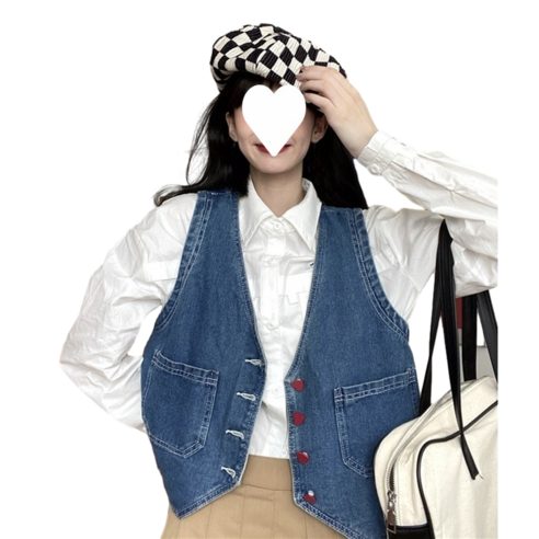 쇼트 데님 베스트 여자 민소매 나시 코트 Women''s Cowboy Vest 뉴타임즈 U926V657