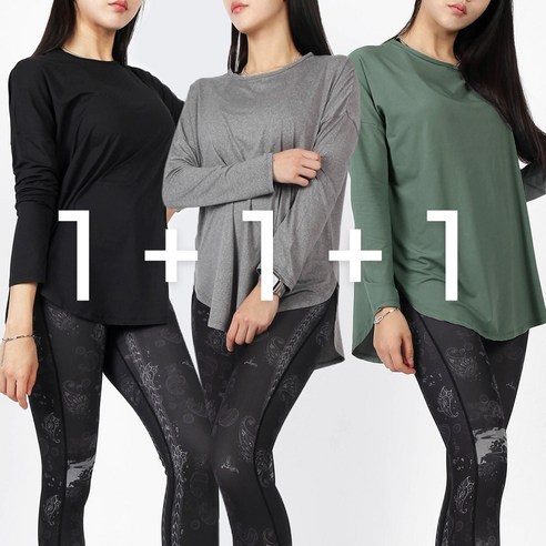 3장세트 긴팔 티셔츠 요가복 필라테스상의 힙커버 롱티 커버업 빅사이즈 운동복