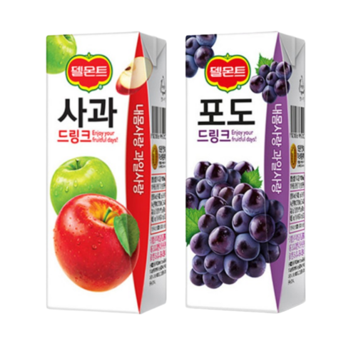 델몬트 쥬스 사과 + 포도 드링크팩 190ml 각24팩(총48팩) 음료수 쥬스 애플주스 어린이집 간식 과일음료, 24개, 델몬트 쥬스 사과 + 포도 드링크팩 190ml 각24팩