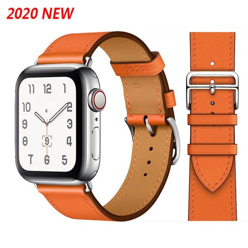 100% 정품 소가죽 iWatch 루프 팔찌 밴드 Watch 7 6 SE 5 4 41mm/45mm iWatch 6 5 4 호환 44mm/40mm 38mm/42mm, Orange, 42mm/44mm/45mm