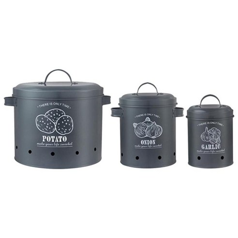 3Pcs 감자 양파 마늘 통 주방 보관 용기 2개의 손잡이가 있는 과일 냄비/보관 상자 주방 식품 용기 버킷, 회색, 철