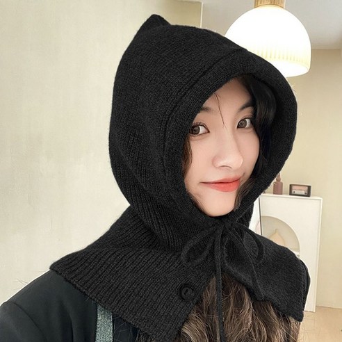 뷰라뷰 바라클라바 핑커홀 장갑 세트, 블랙, 1개