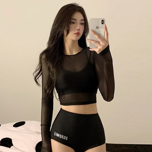라즈온 여자 섹시 긴팔 수영복, XL