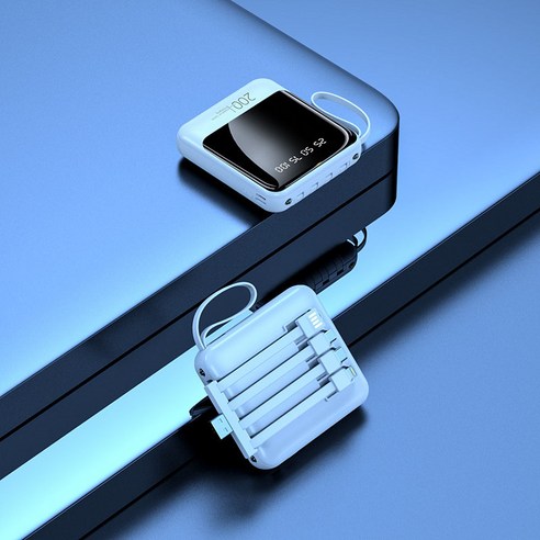 PYHO LED 디지털 디스플레이 미니 대용량 보조배터리 20000mAh 자체 4선, 화이트20000mAh